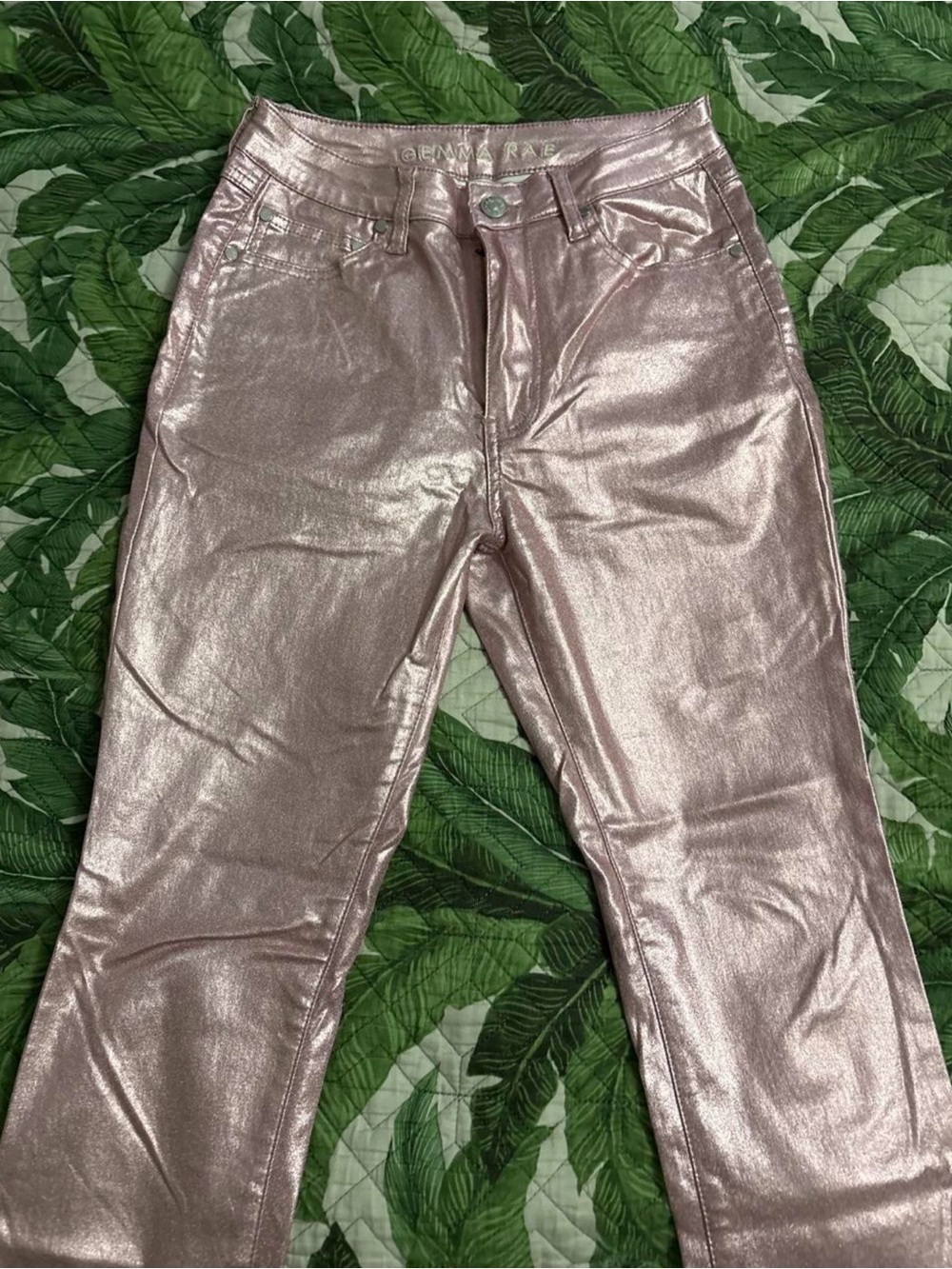 Metallic Rose High-Rise Cropped Jeans